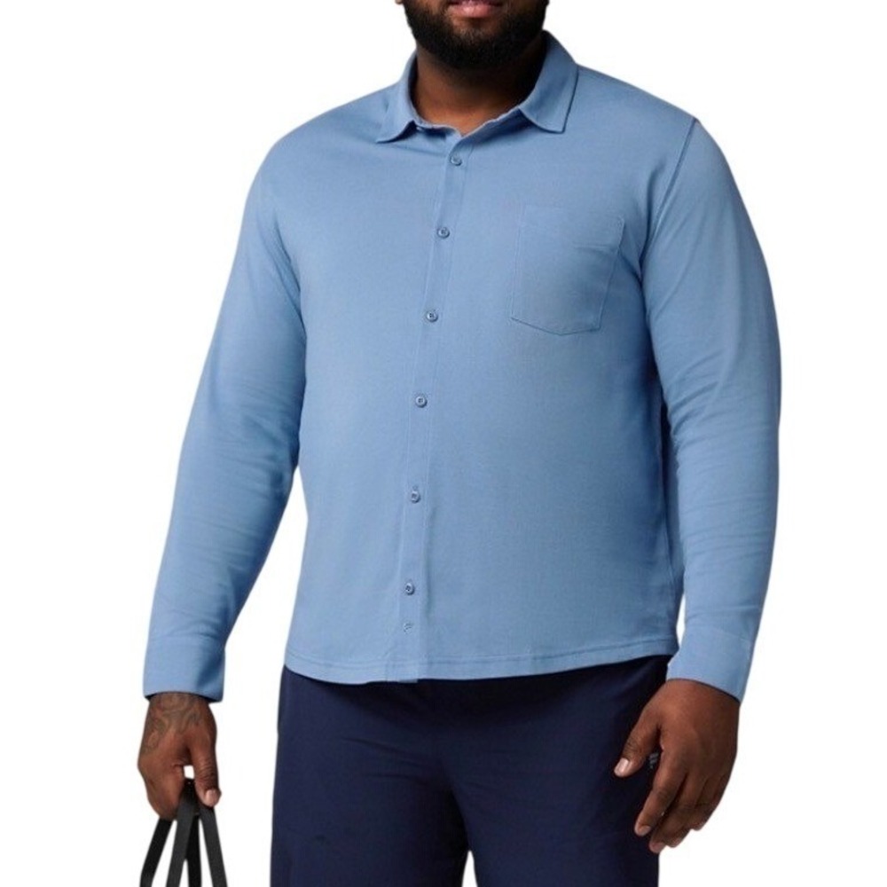 Fabletics The Dash‎ Long Sleeve Button Up Shirt 4X Blue Moisture Wicking 4XL